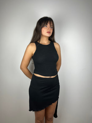 Vintage black Y2K asymmetrical skirt with lettuce hem