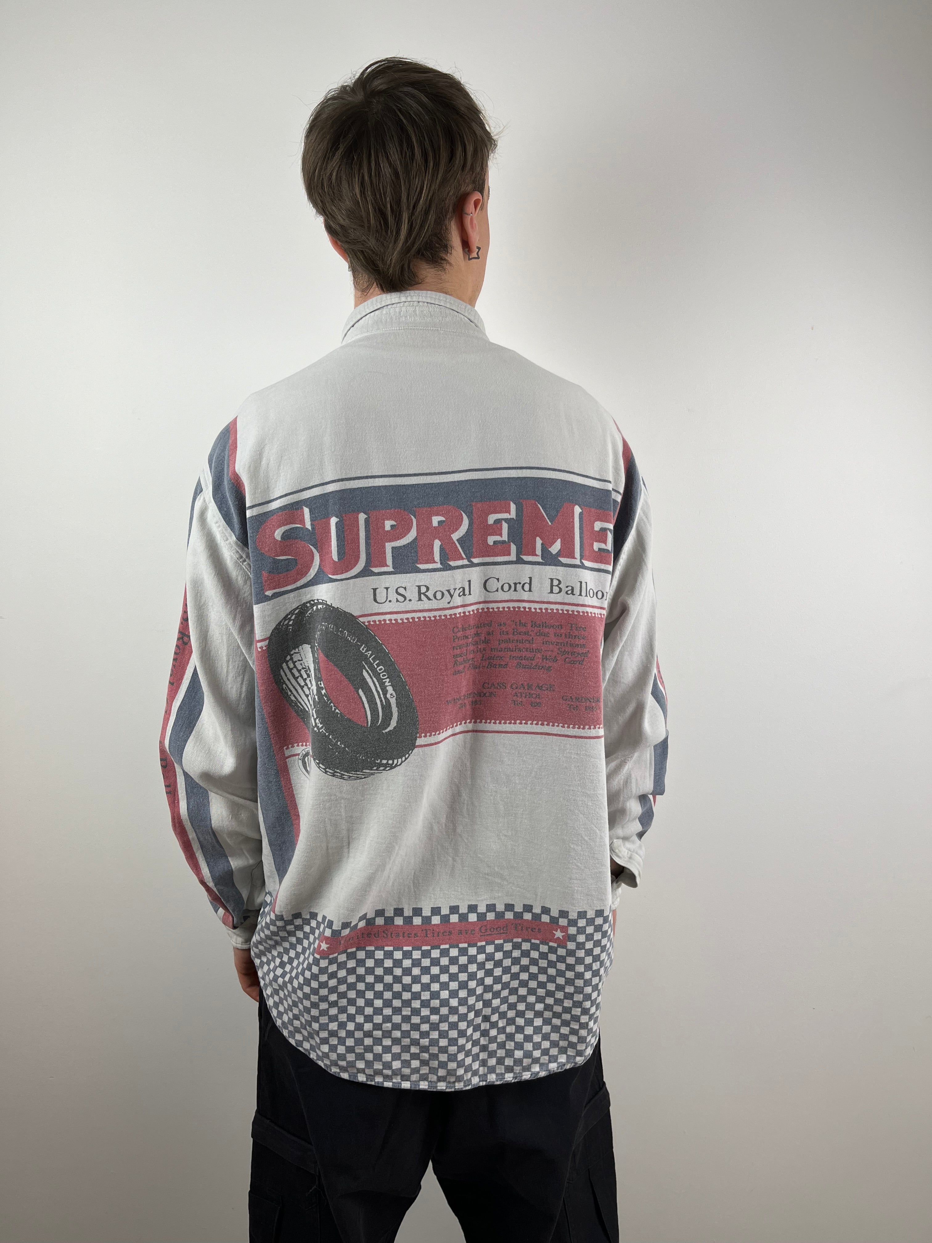 Vintage white racer tyre design shirt