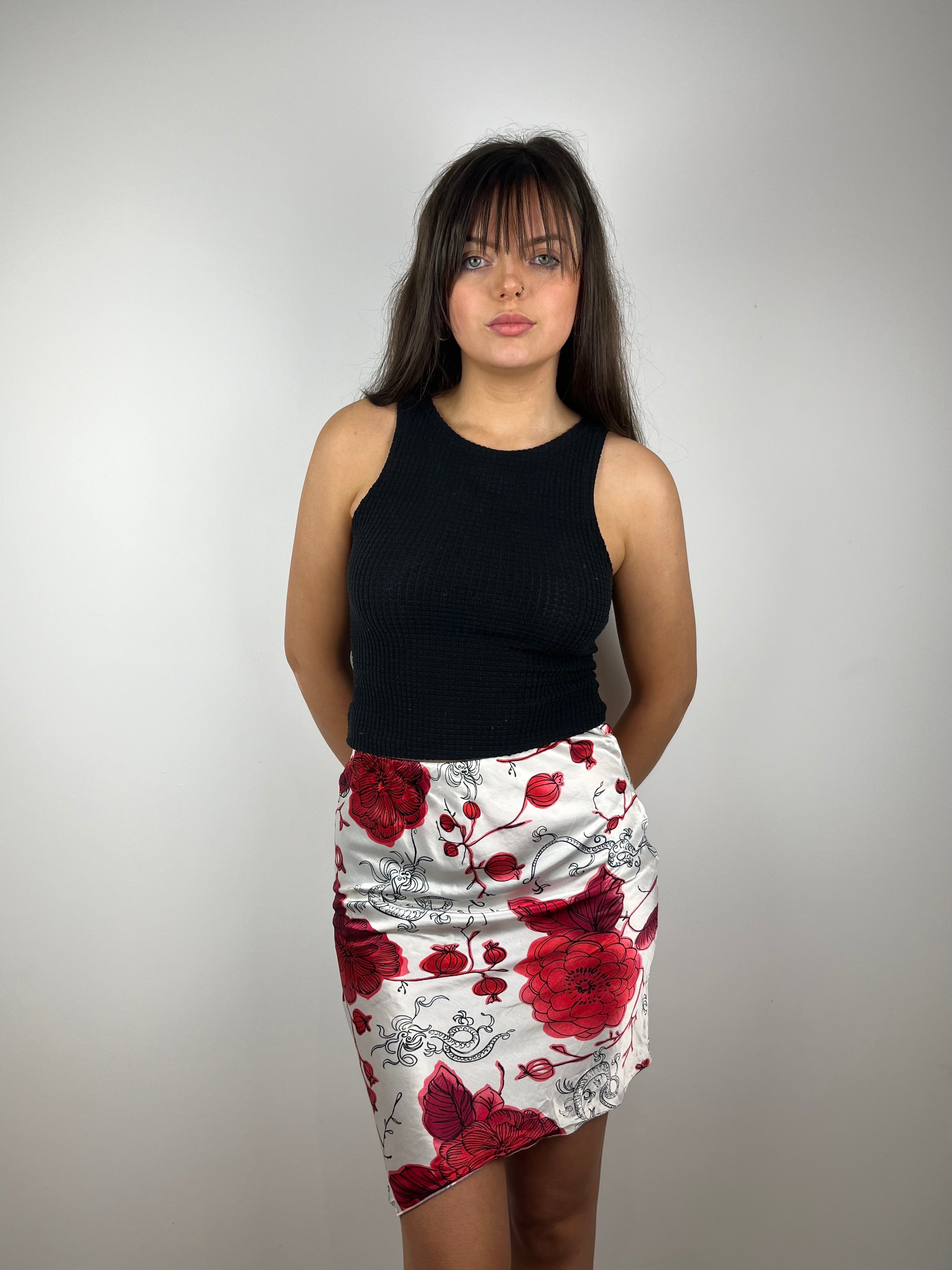 Vintage white red floral Y2K skirt