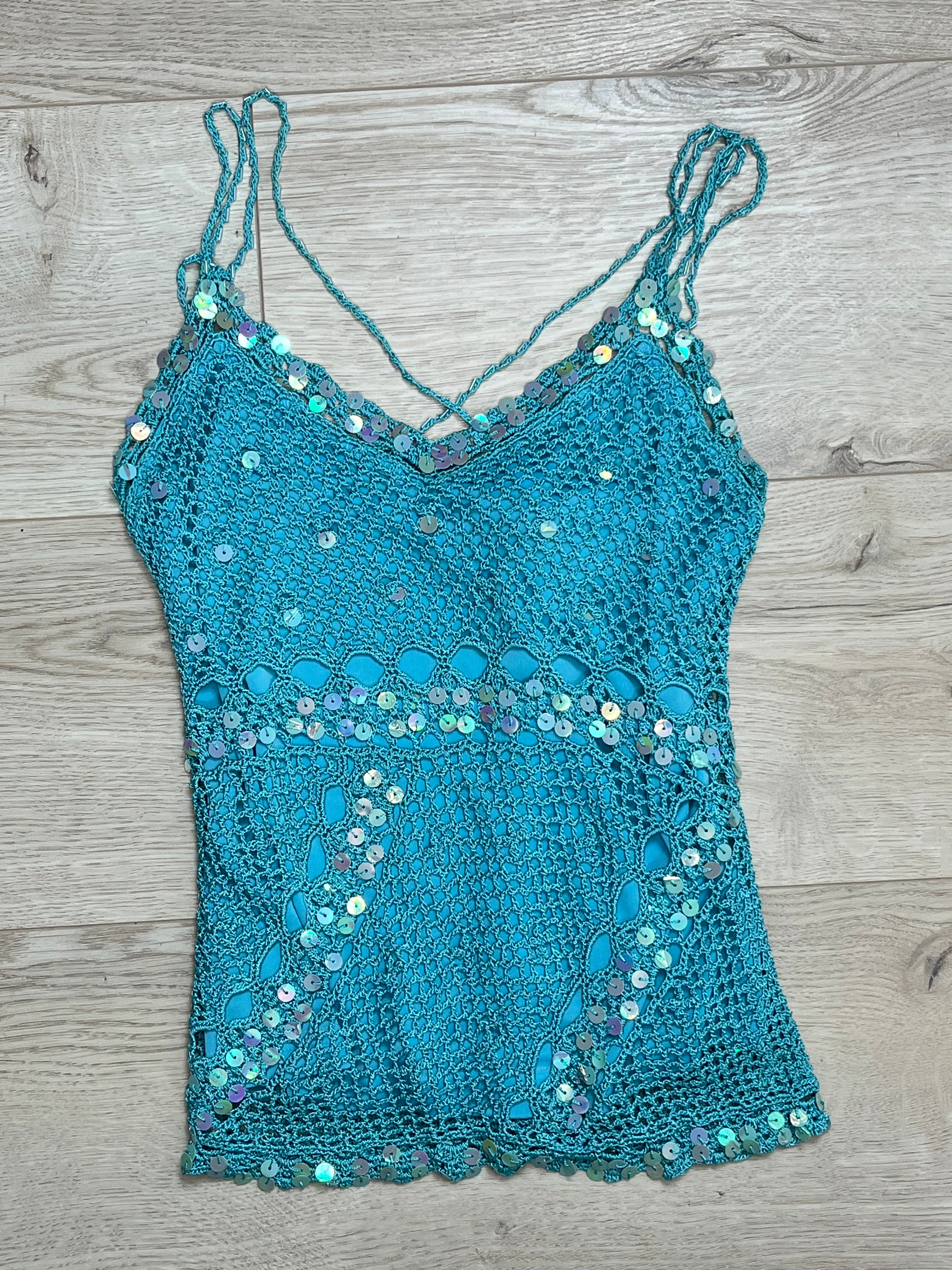 Vintage Crochet Blue Top