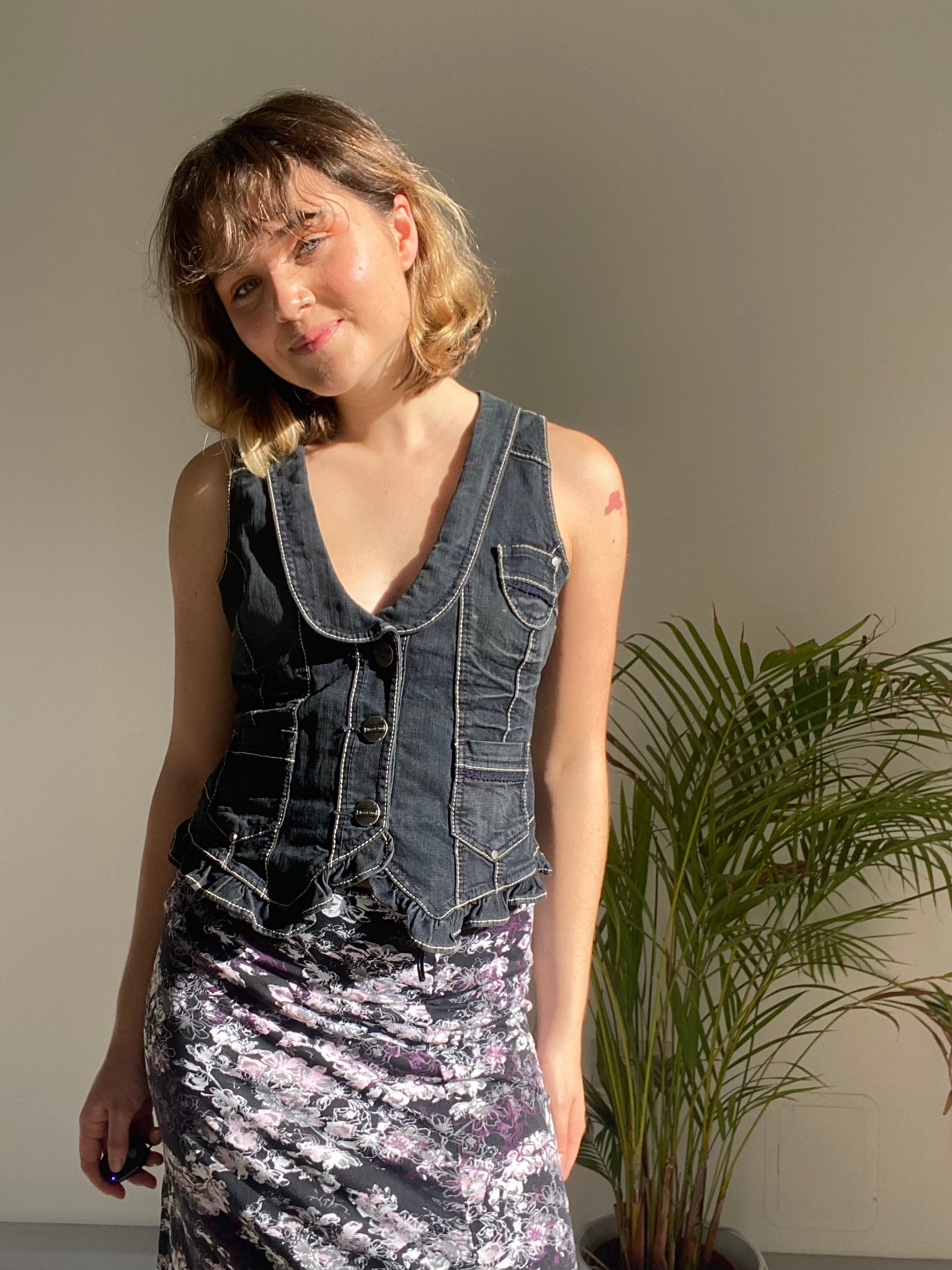 vintage black denim waistcoat