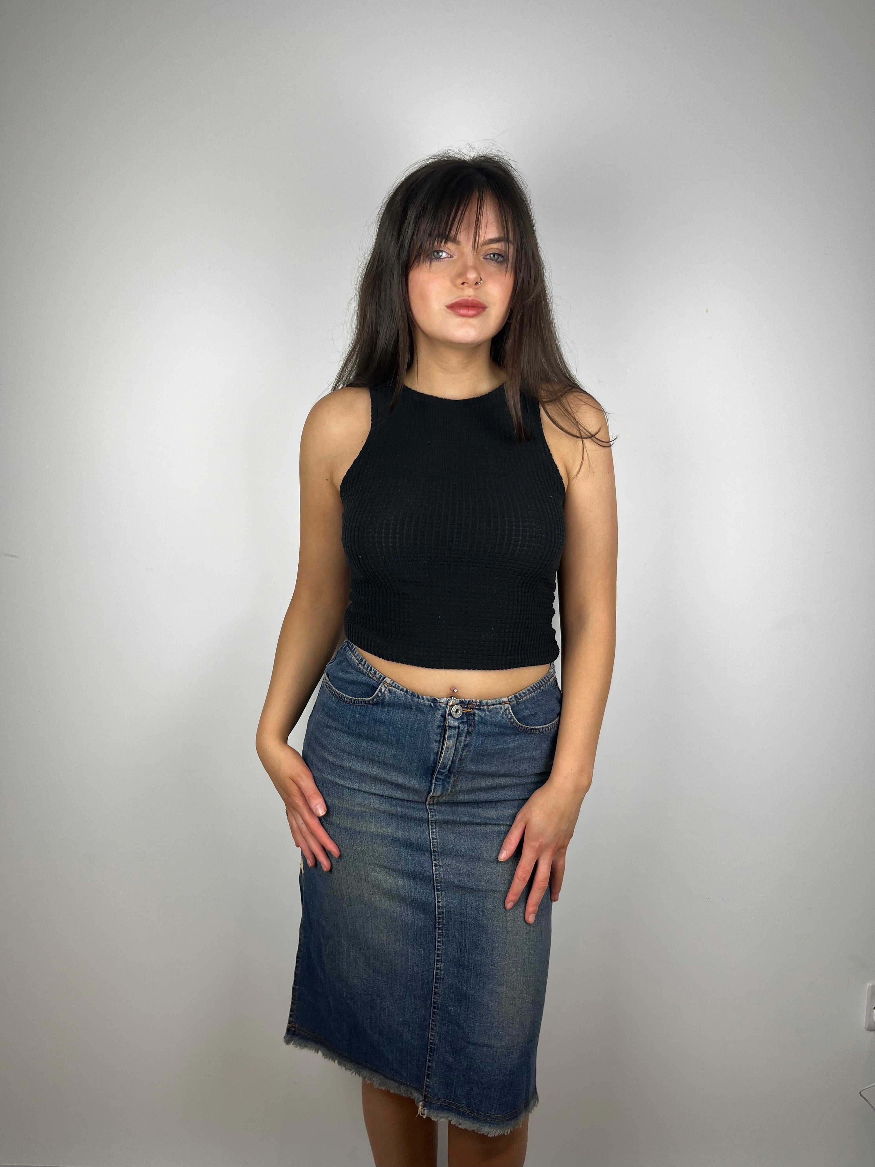 Vintage denim Y2K midi skirt