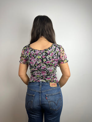 Vintage Y2K mesh flower print top