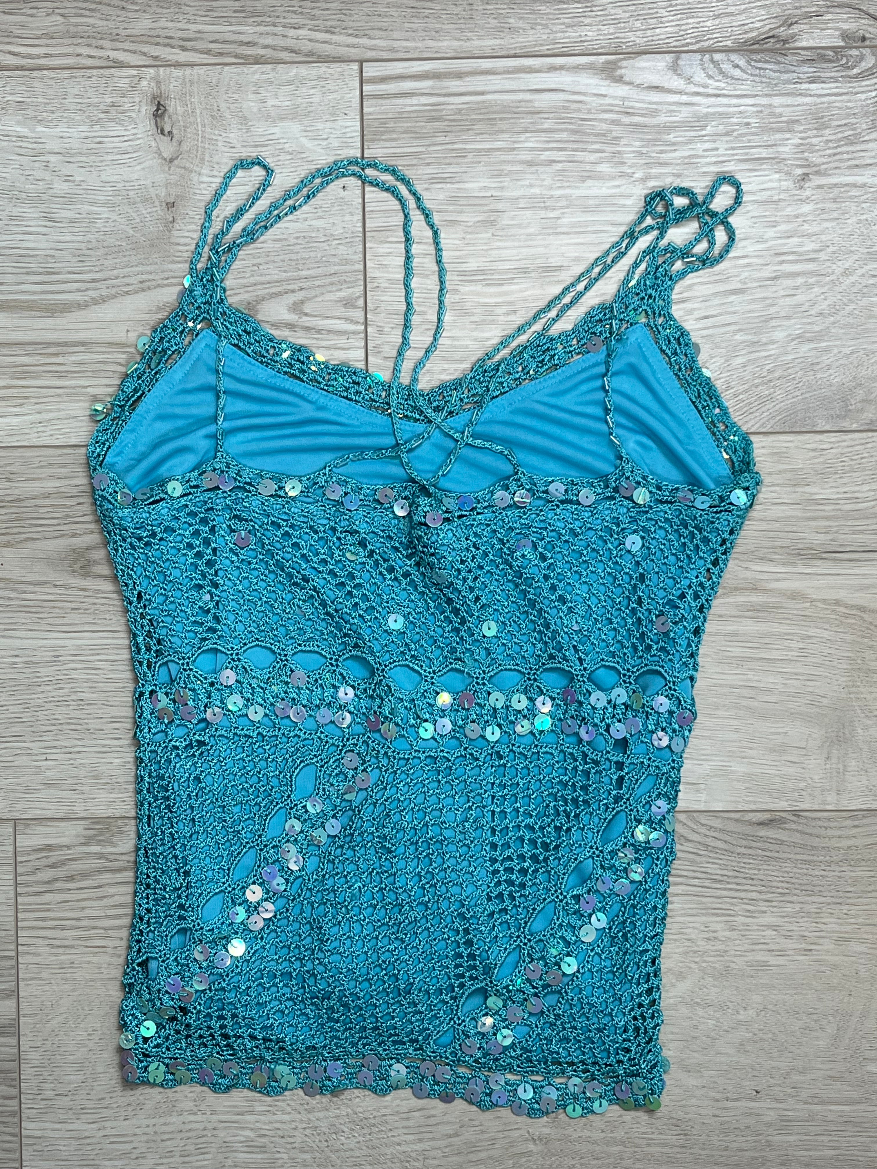 Vintage Crochet Blue Top