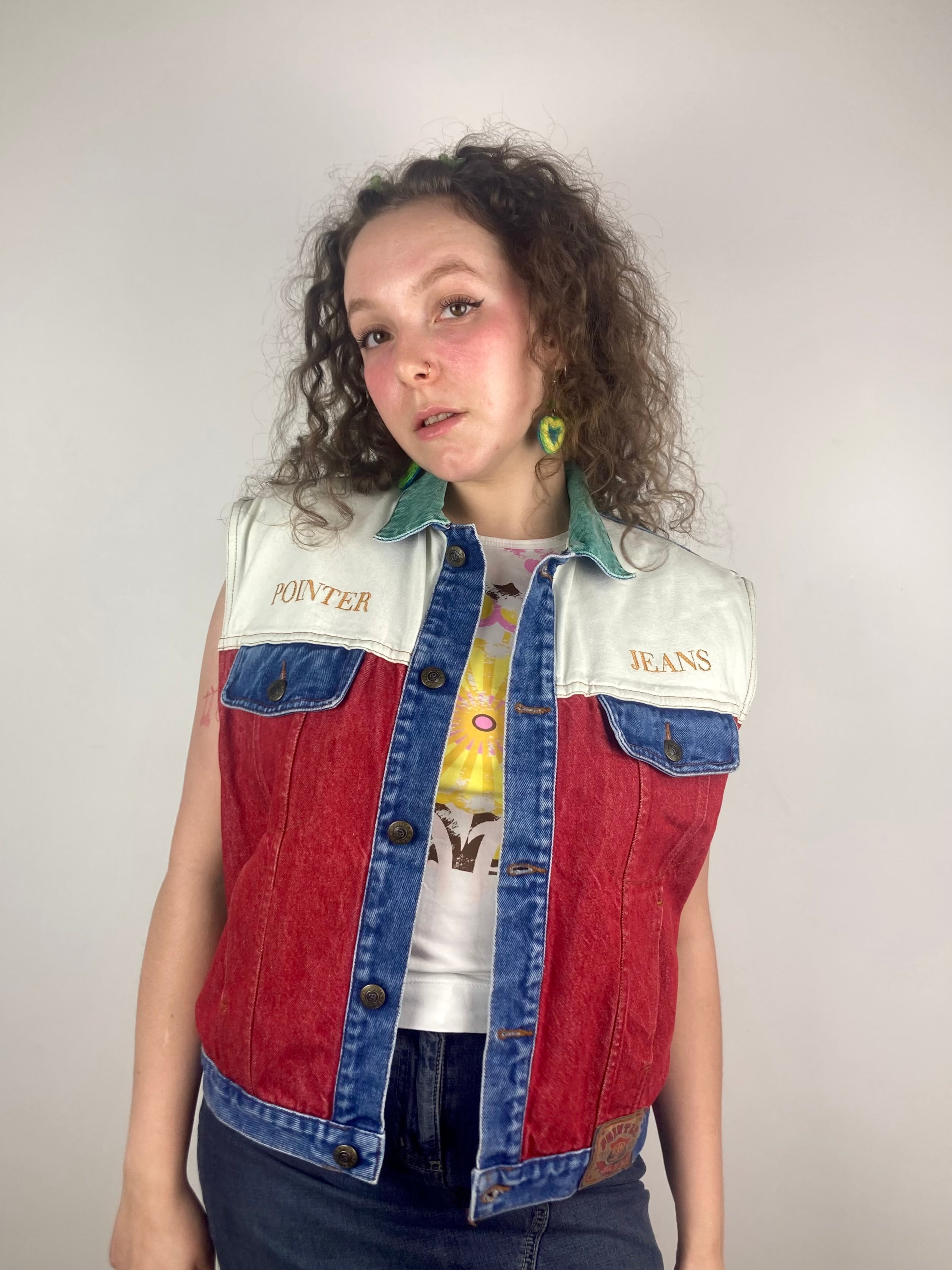 Vintage red blue white green denim jacket