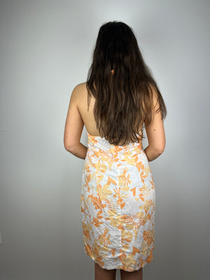 Vintage Orange Y2K hibiscus print sun dress