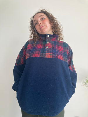 vintage red navy plaid fila fleece