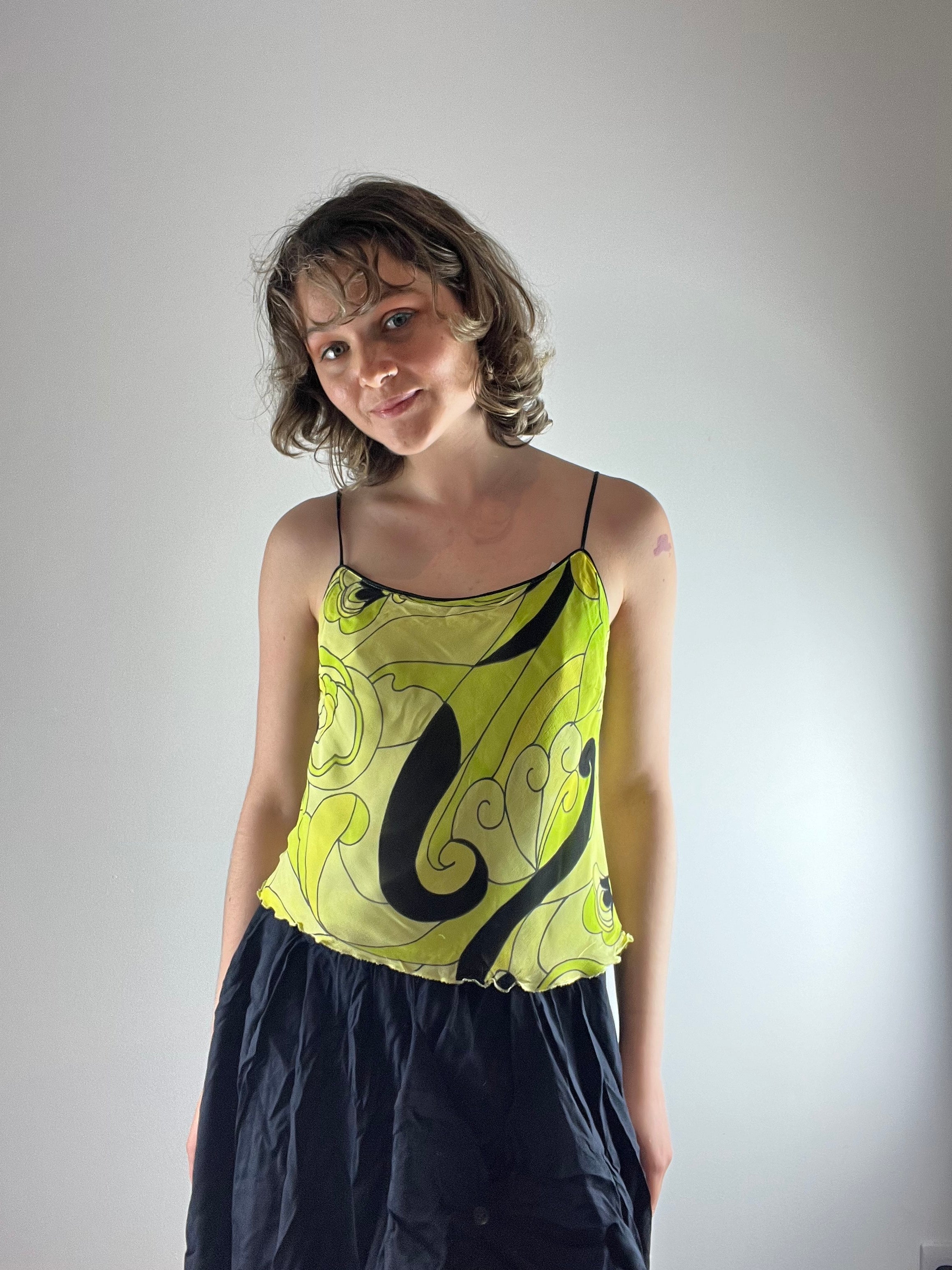 Vintage black and lime green top