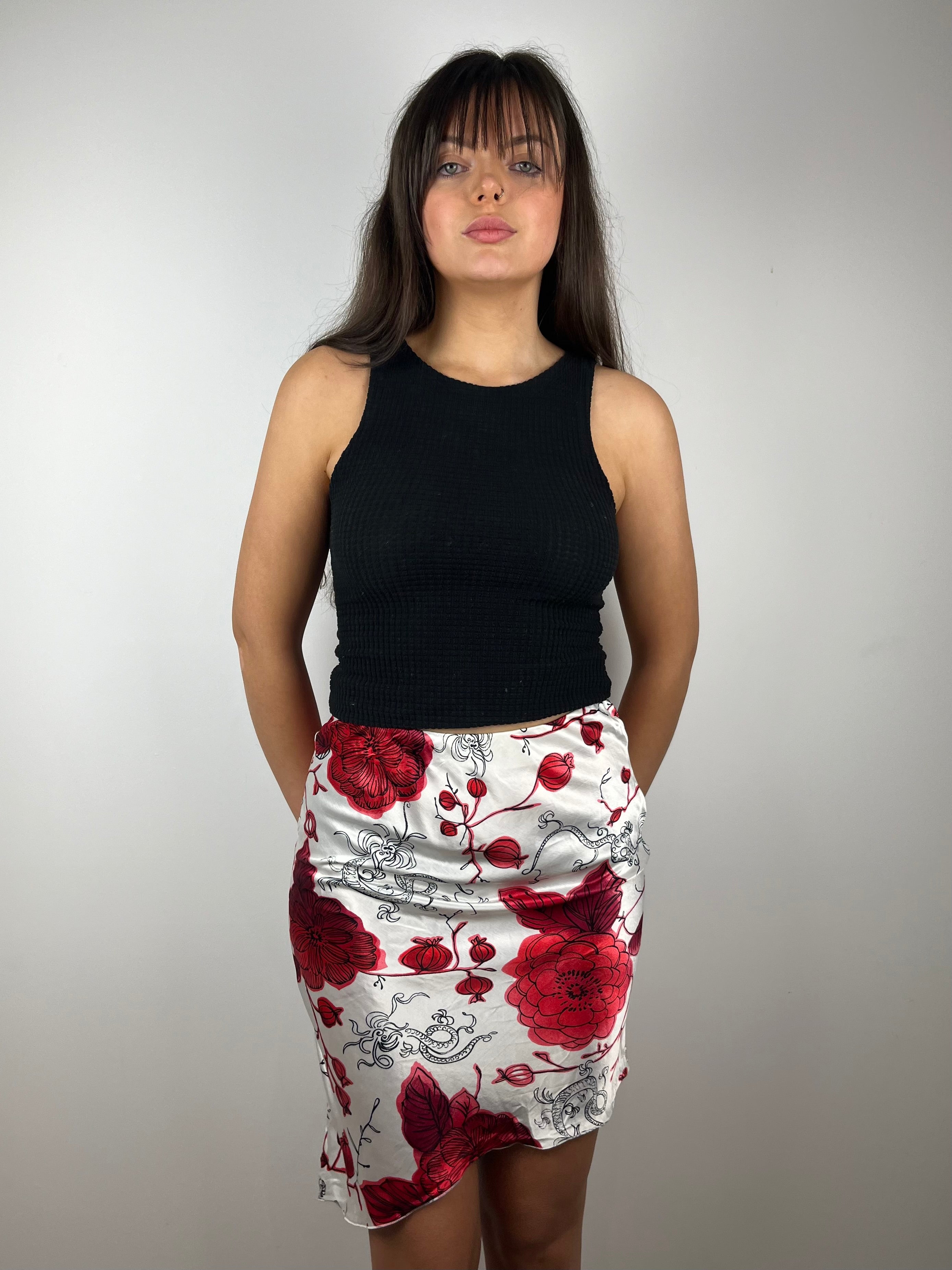 Vintage white red floral Y2K skirt