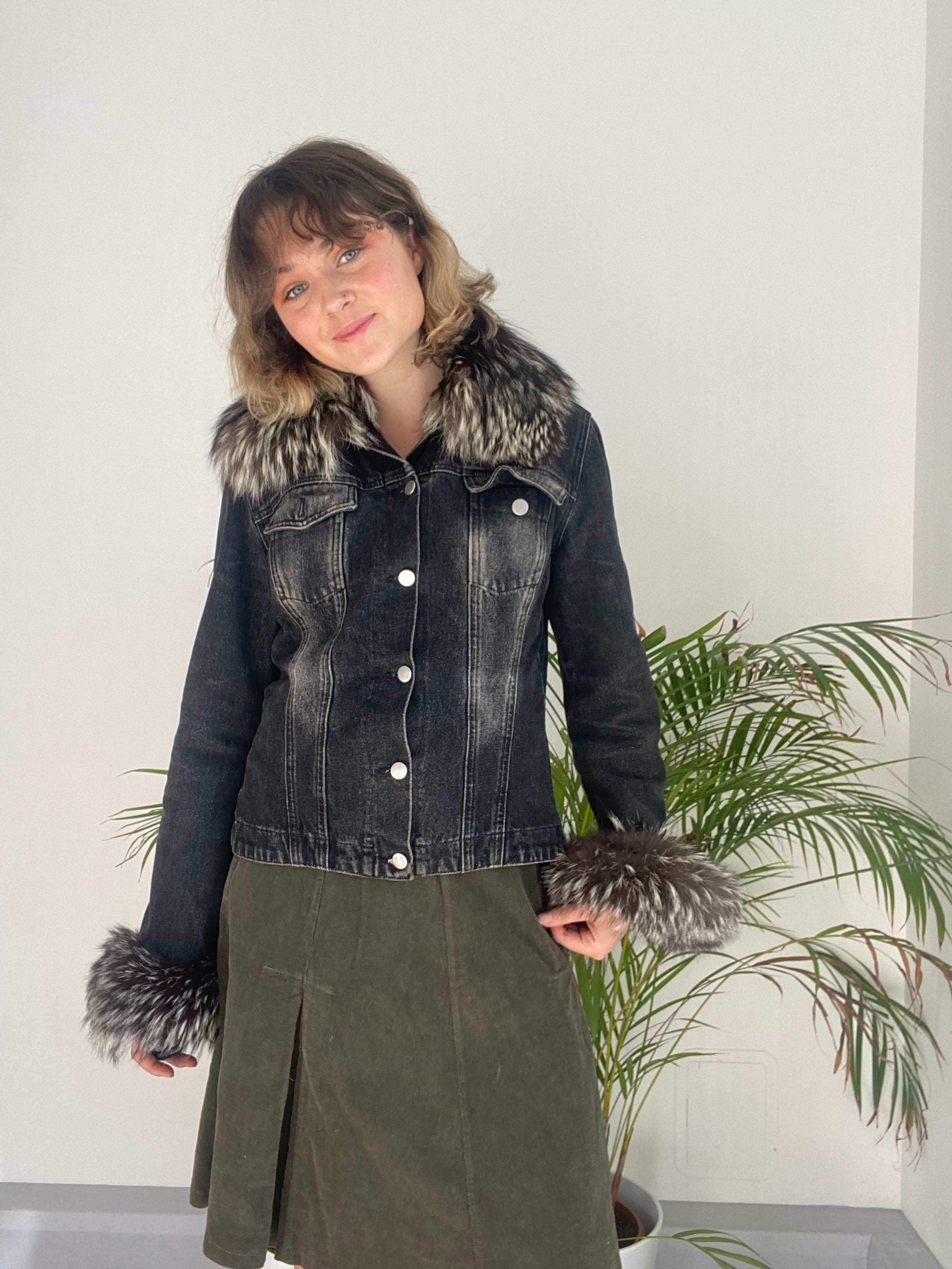 vintage fur trim denim y2k jacket