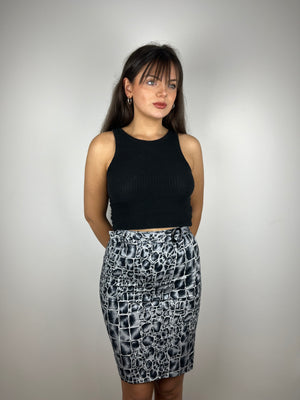 Vintage grey croc print belted skirt