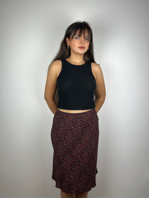 Vintage red flower print midi skirt