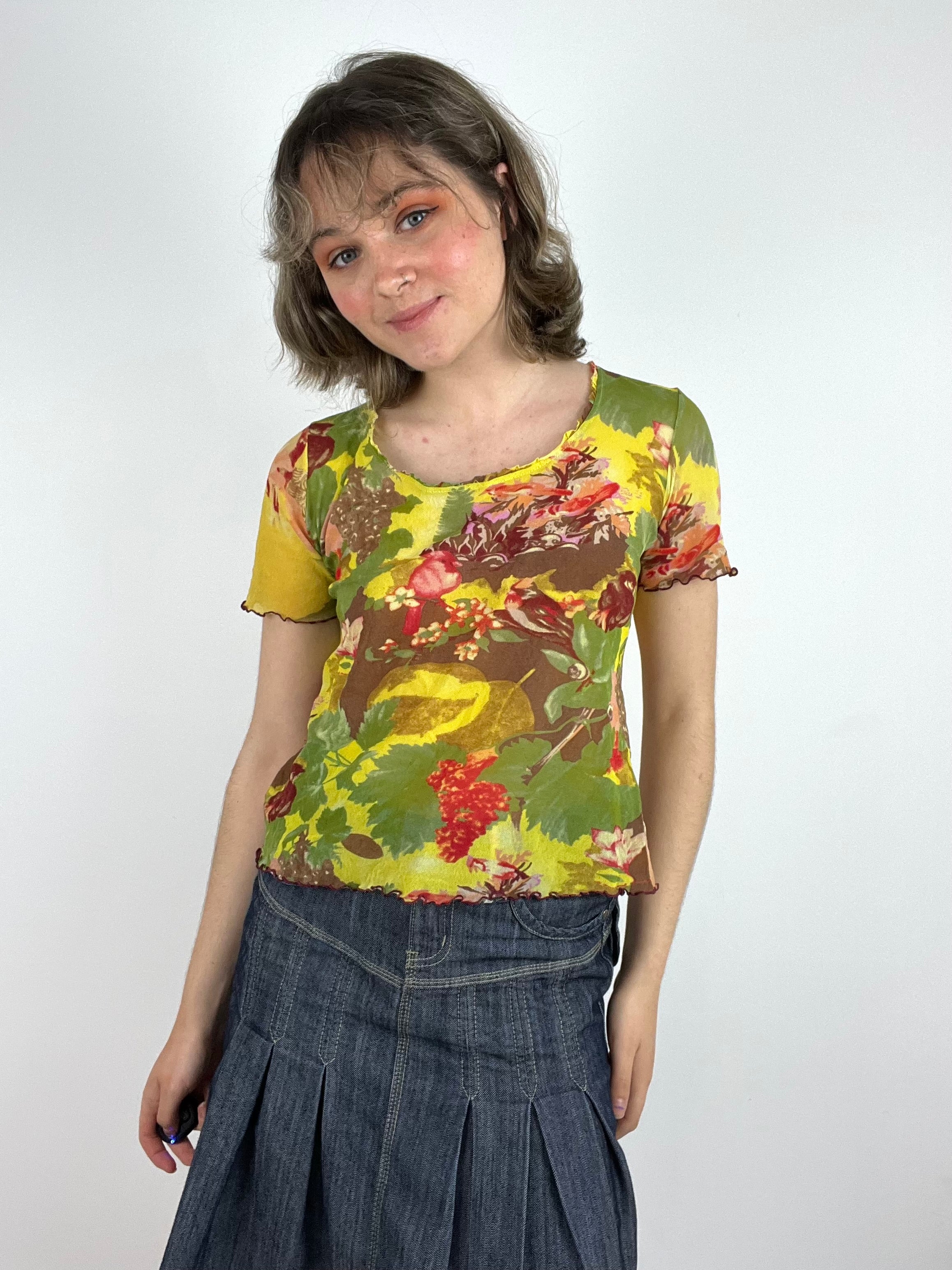 Vintage mesh yellow flower top