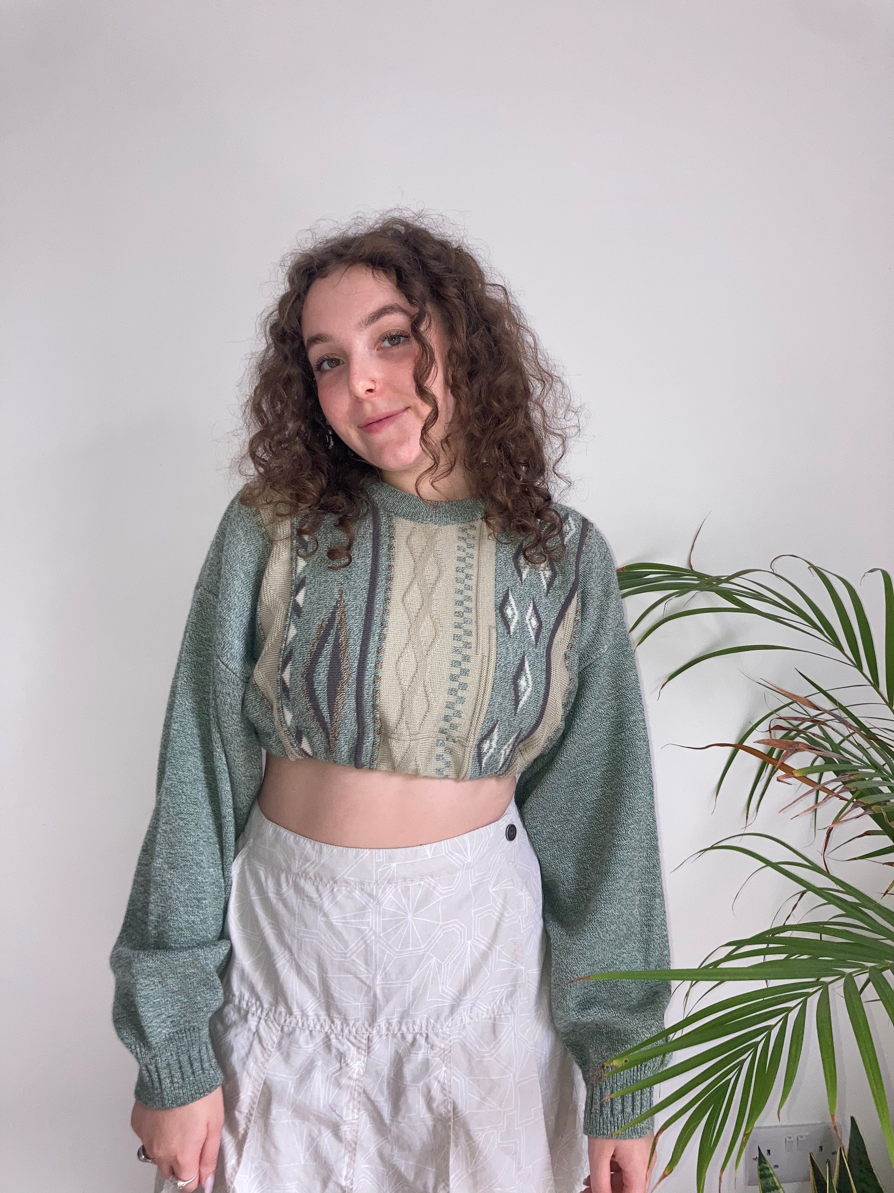 vintage green remade cropped knit jumper