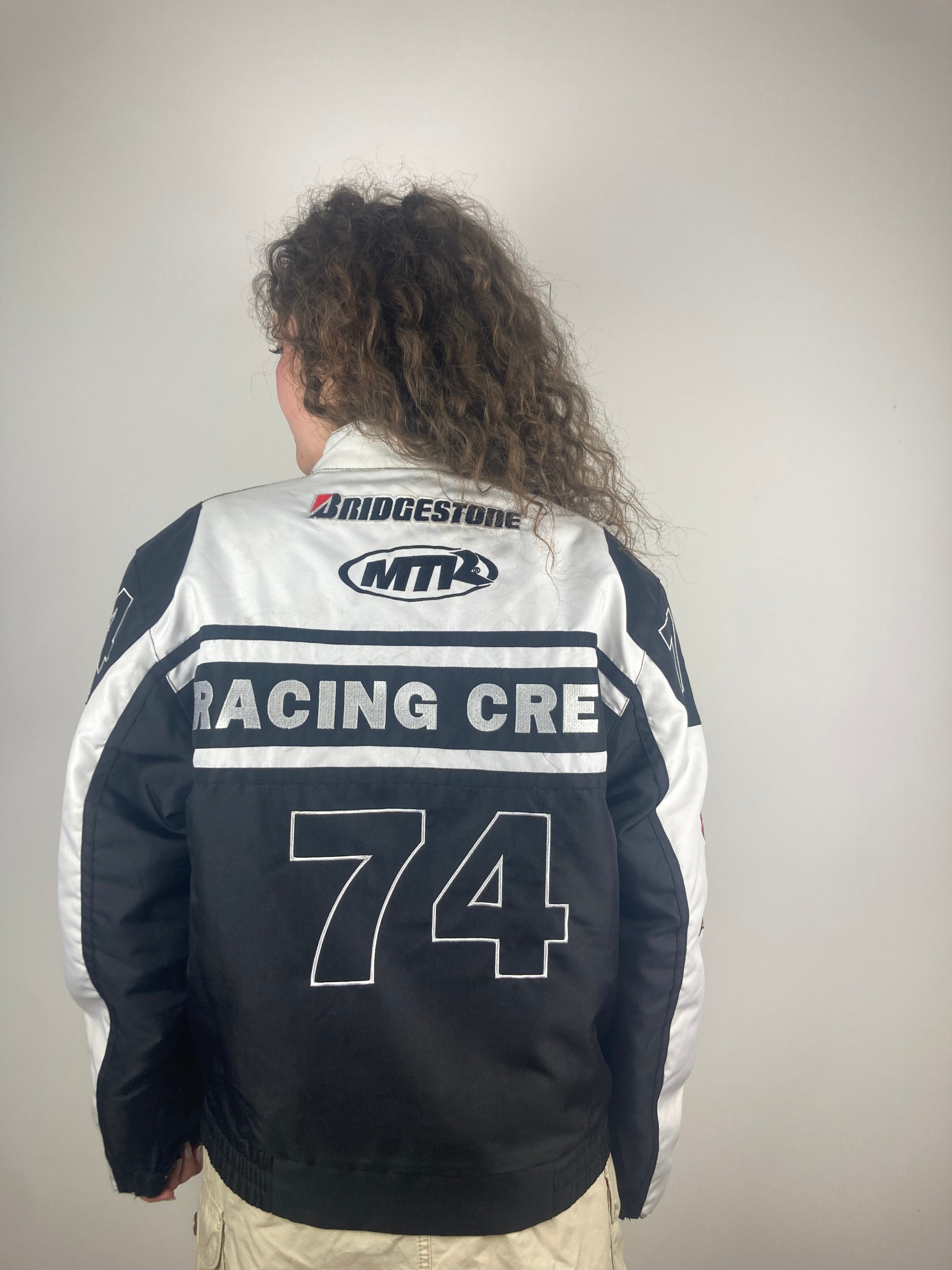 Vintage motorsports racing white and black jacket