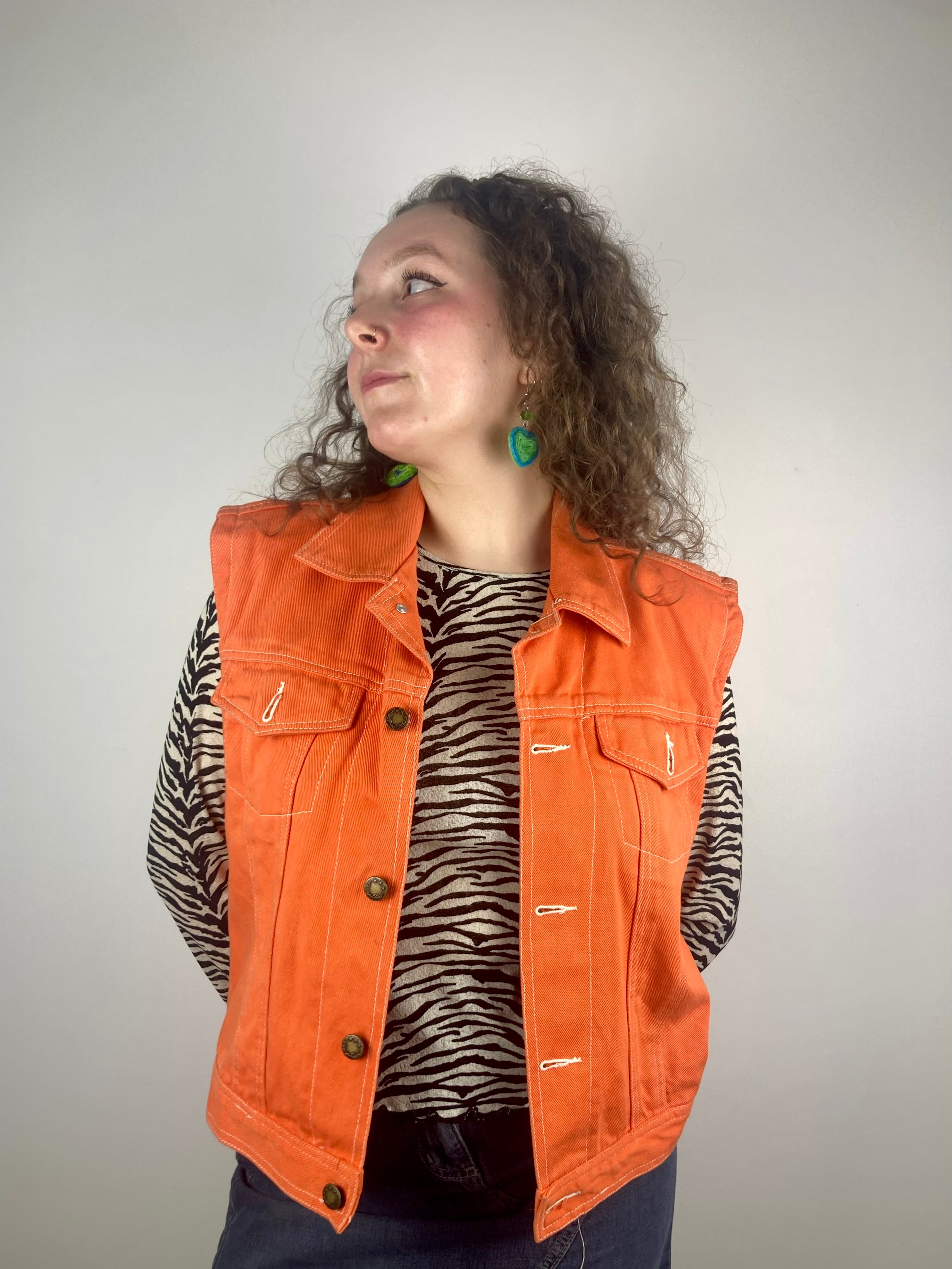 Vintage orange denim sleeveless jacket