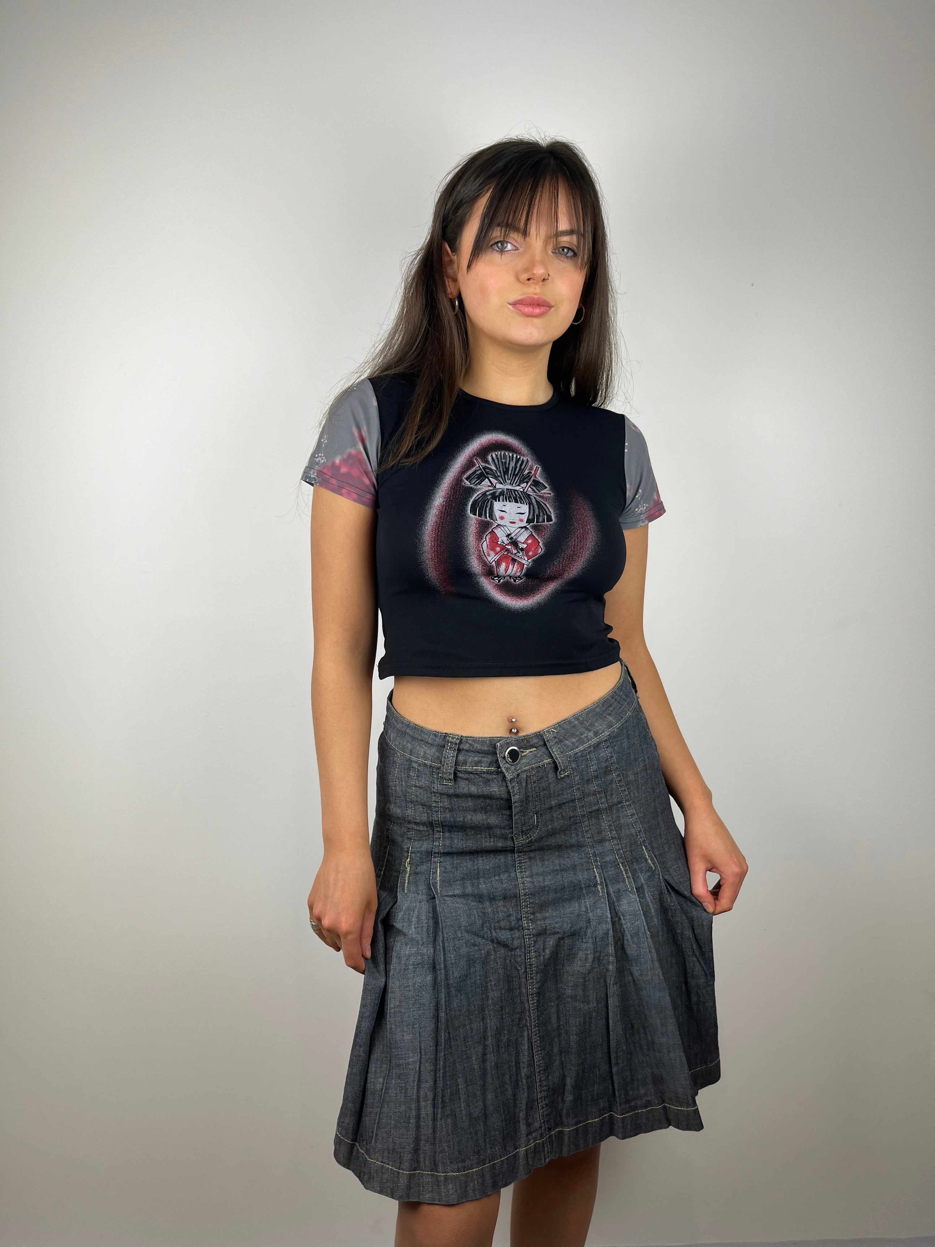 Vintage Y2K denim pleated skirt