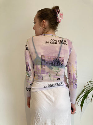 Vintage mesh pastel graphic longsleeve top y2k