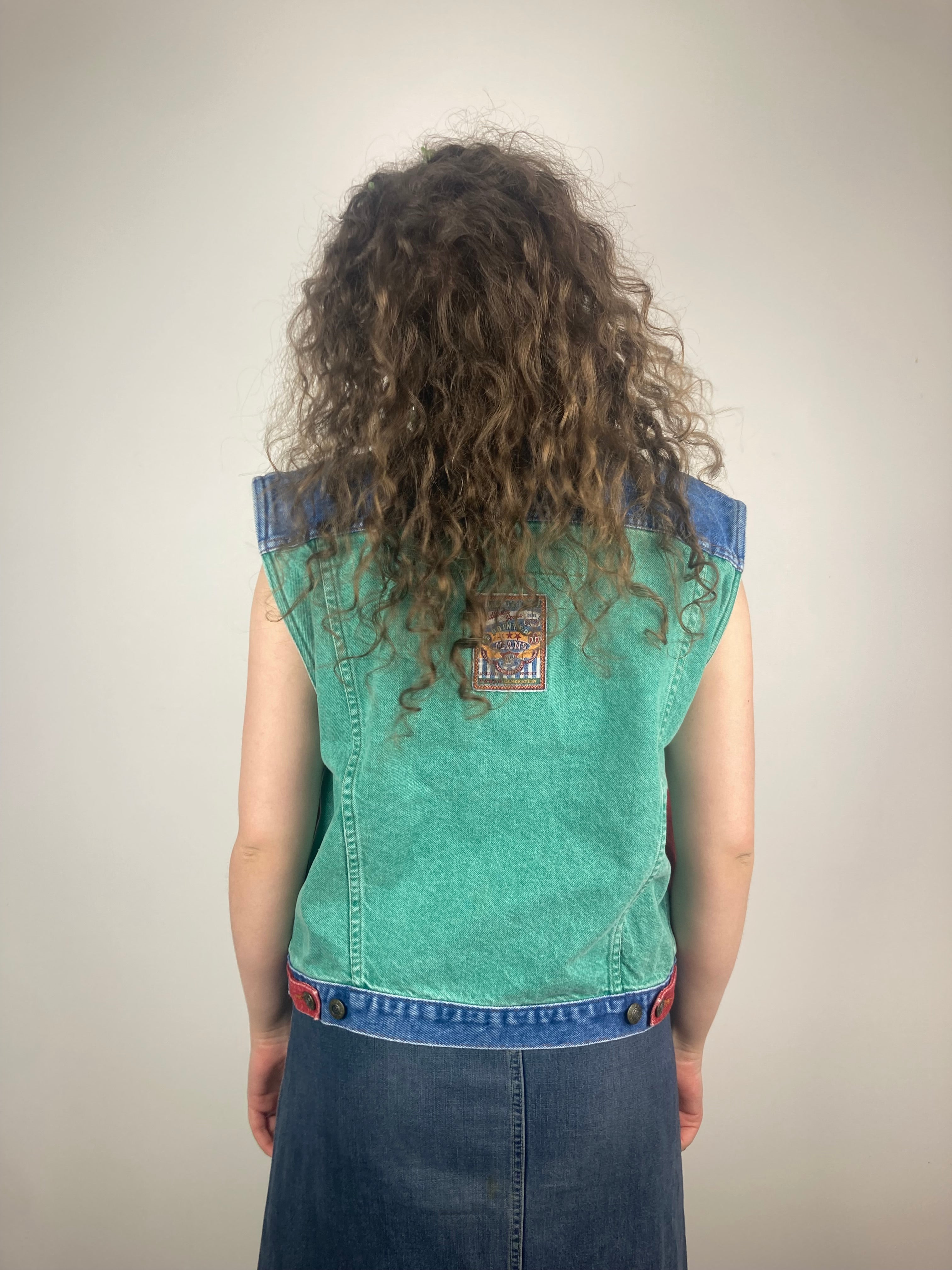 Vintage red blue white green denim jacket