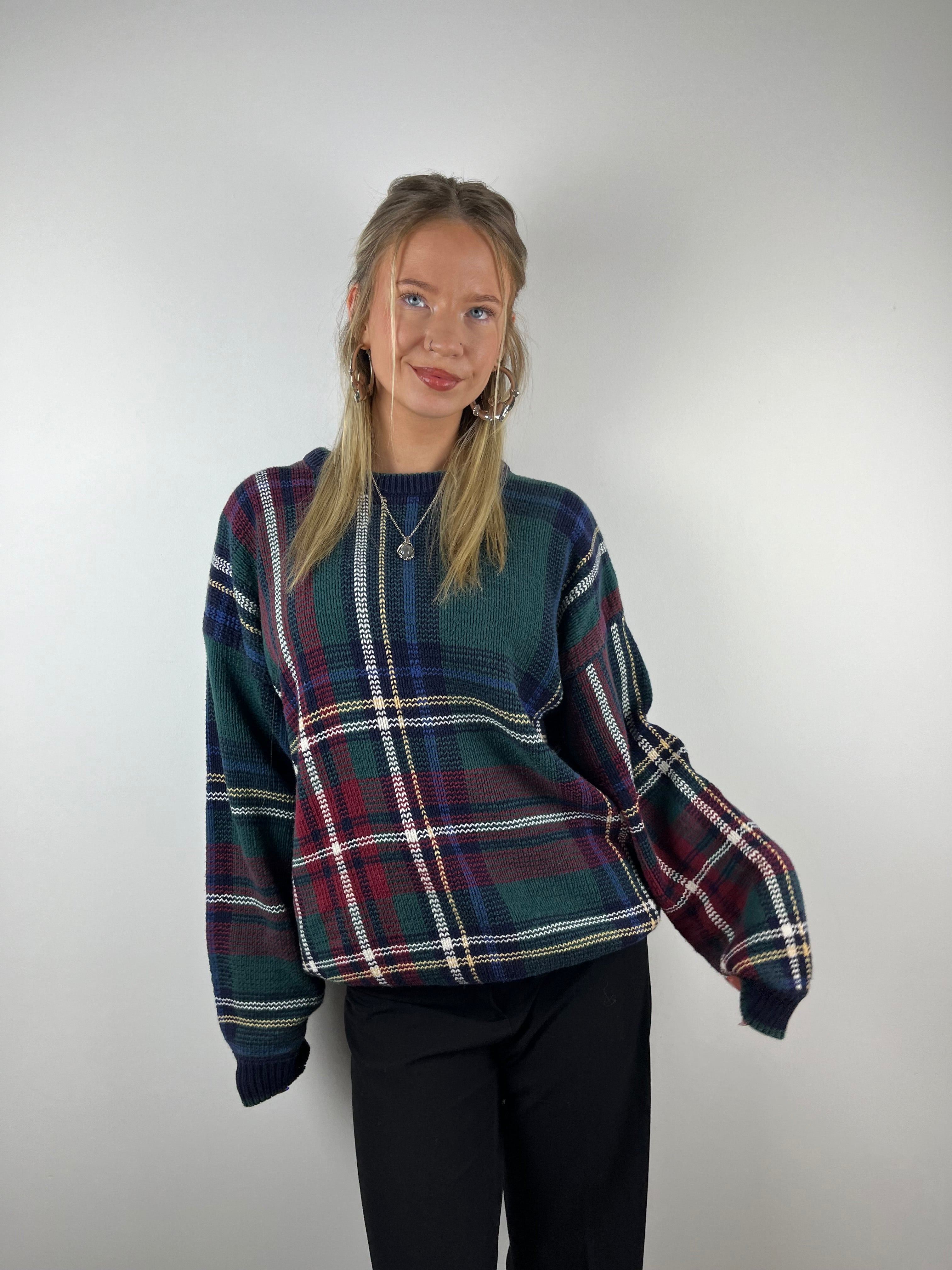 Vintage multicoloured gingham checkered tartan knit 