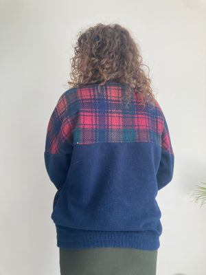 vintage red navy plaid fila fleece