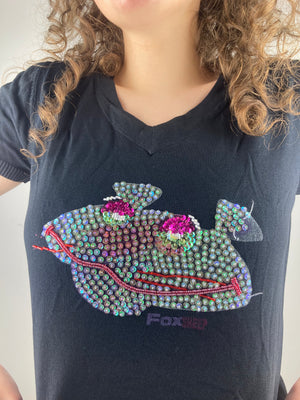 vintage sequin frog design y2k top