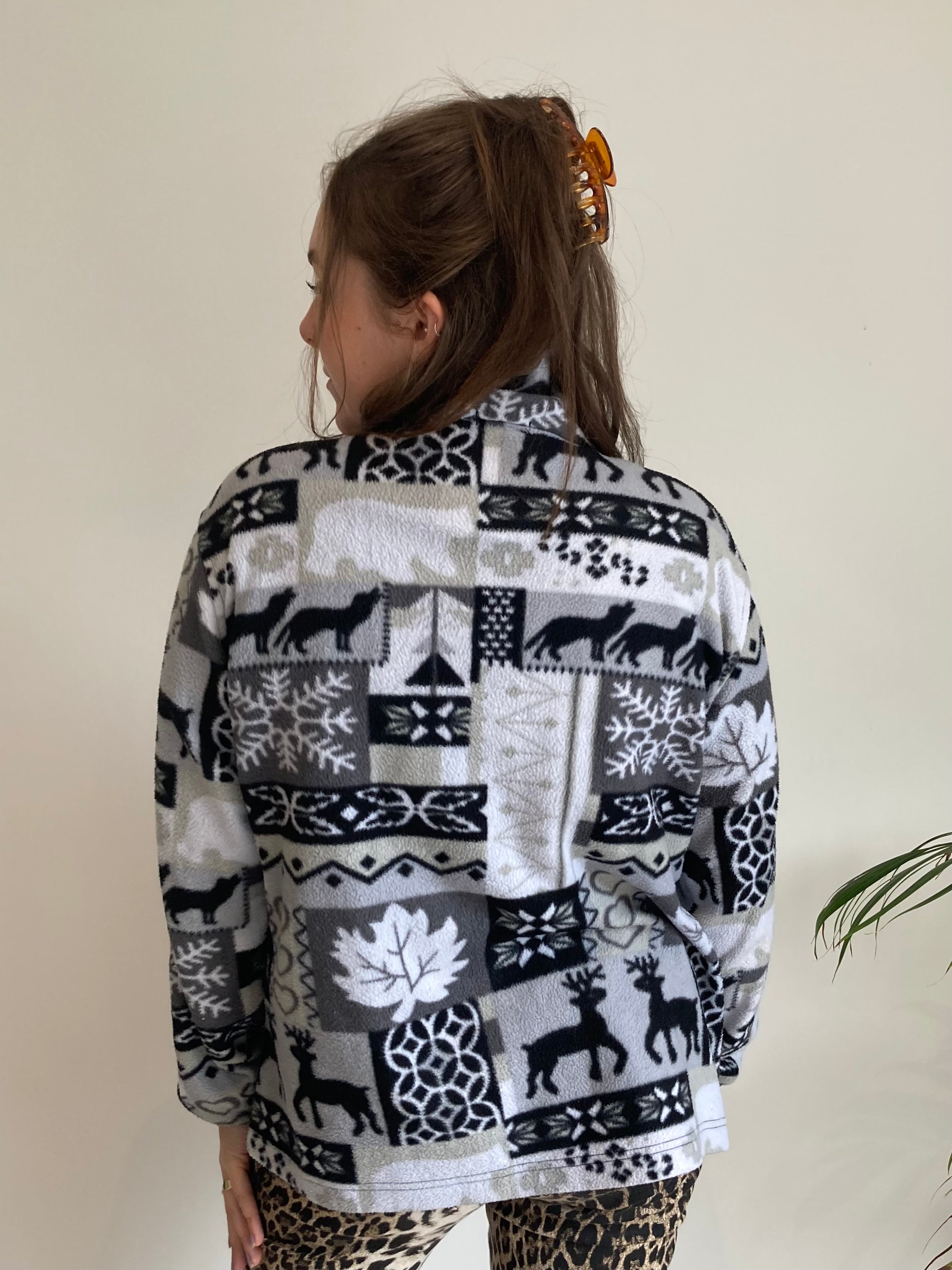 grey and black festive winter vintage fleece