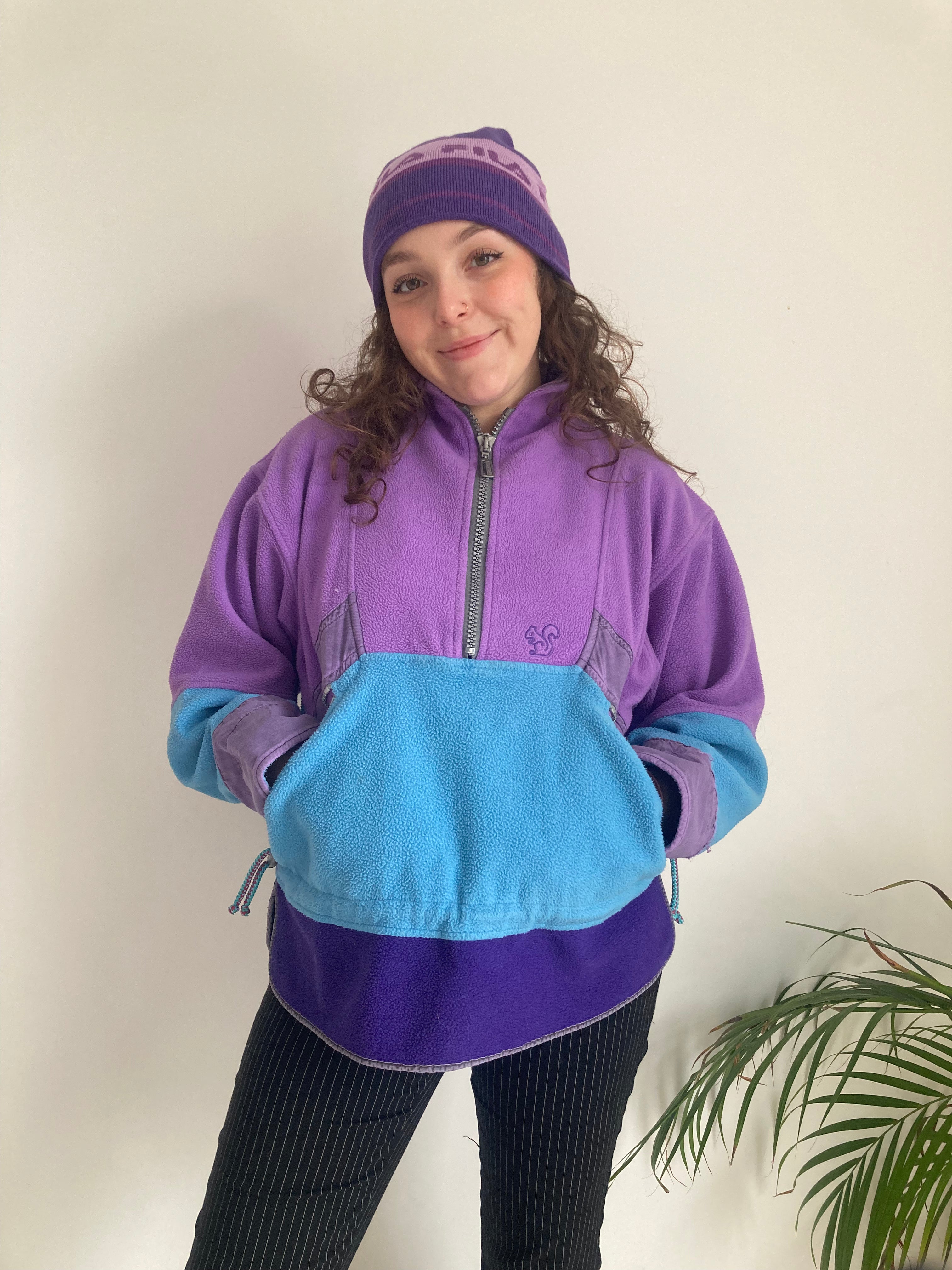 lilac and blue halfzip vintage fleece