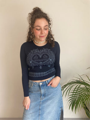 navy longsleeve stretchy y2k top