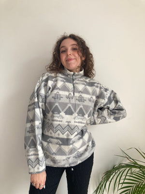 grey and white aztec print fleece