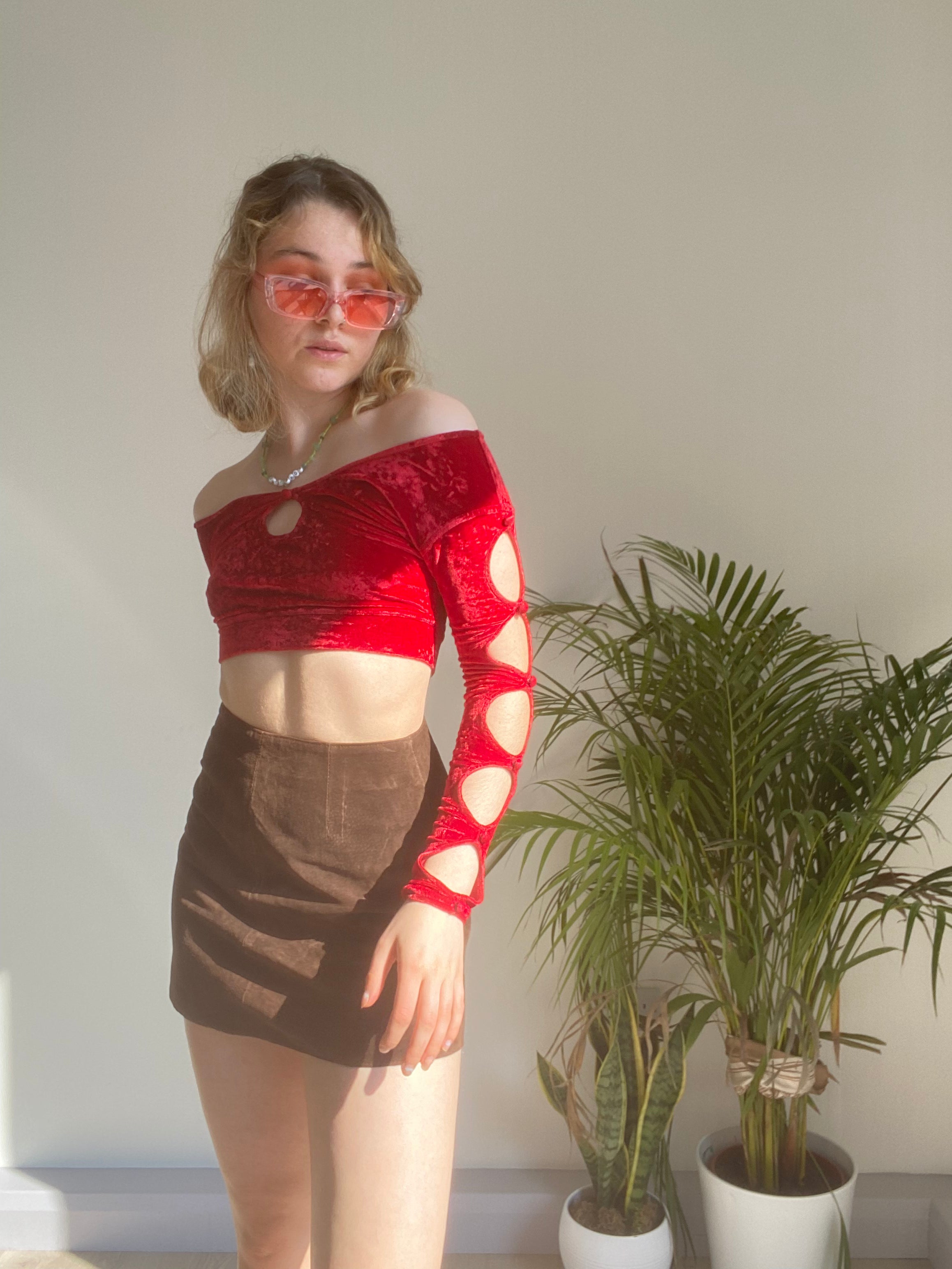 Vintage Red Velvet Cut Out Top