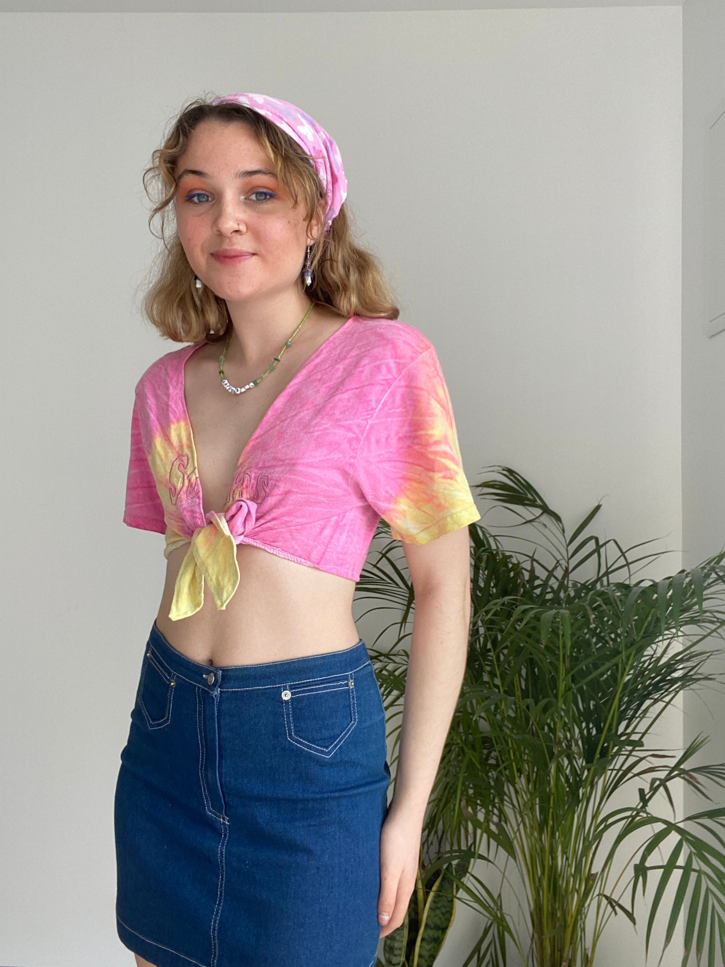 Pink and Yellow Tie Dye Top