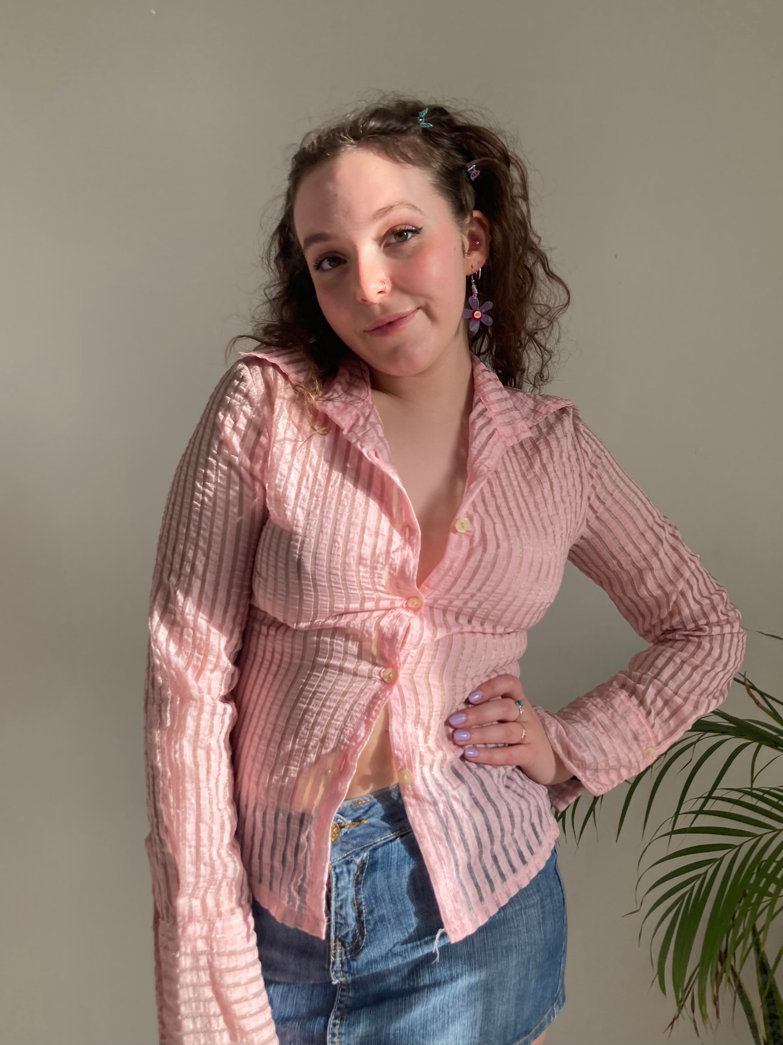 pink striped y2k blouse