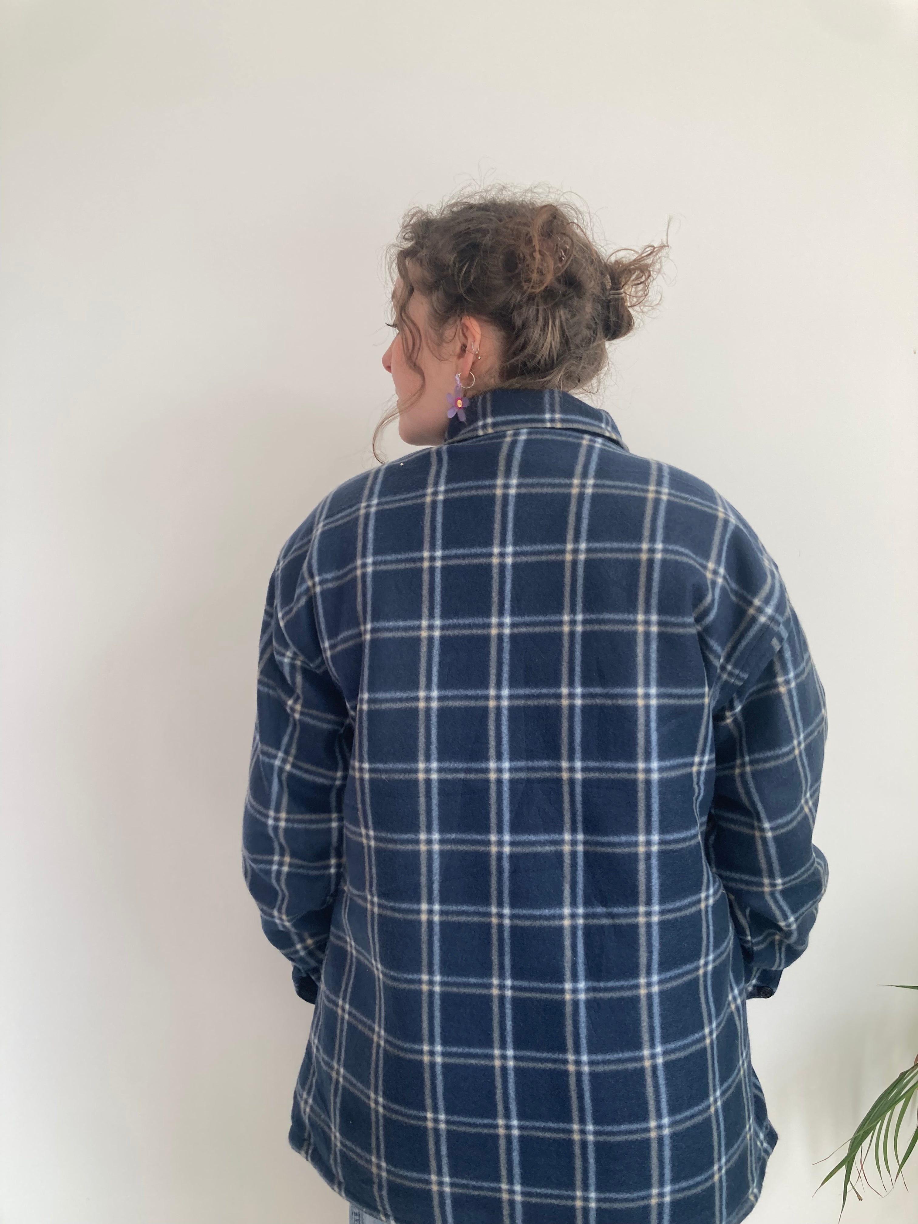 navy plaid zipup fleece shirt 