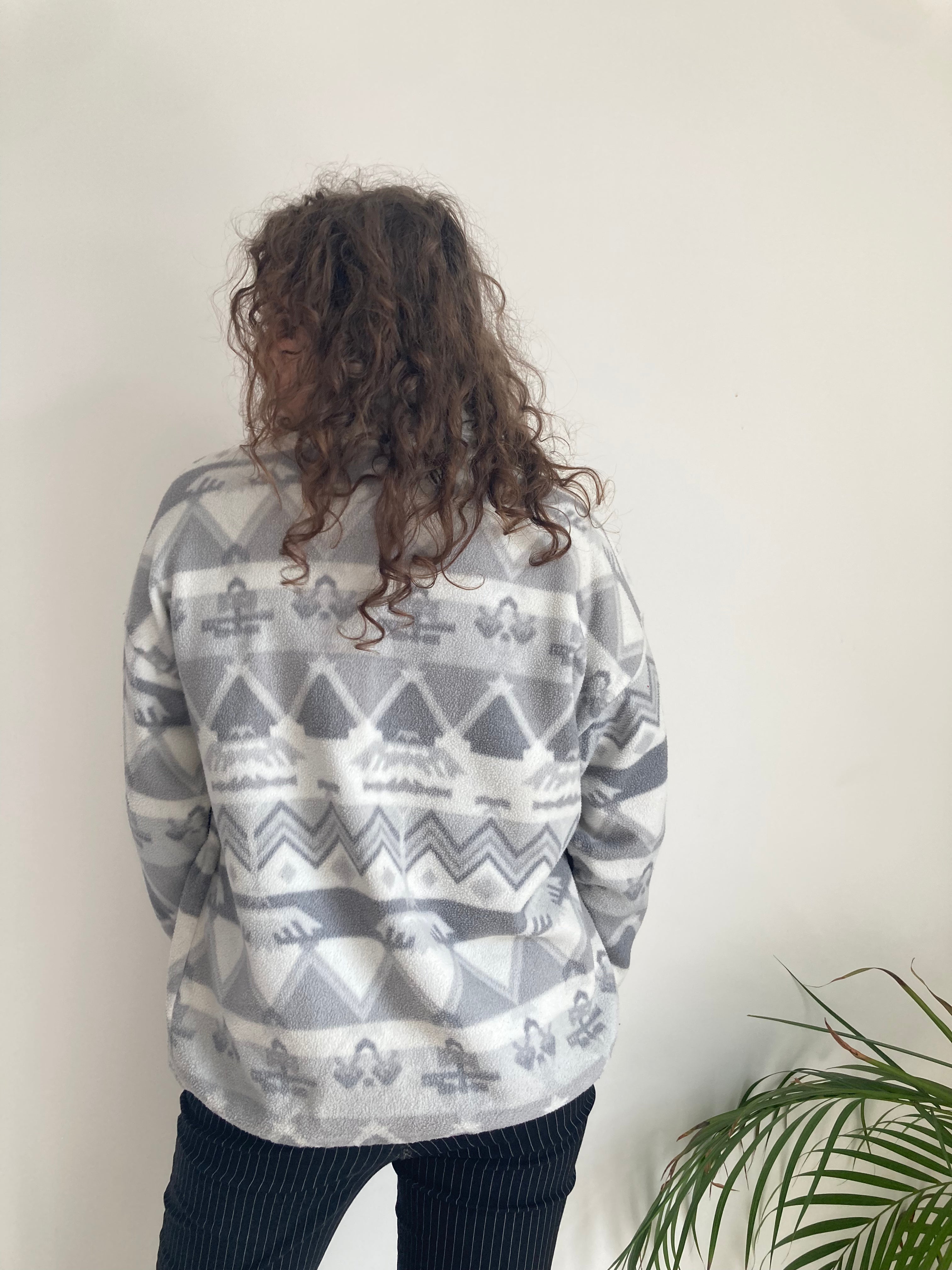 grey and white aztec print fleece