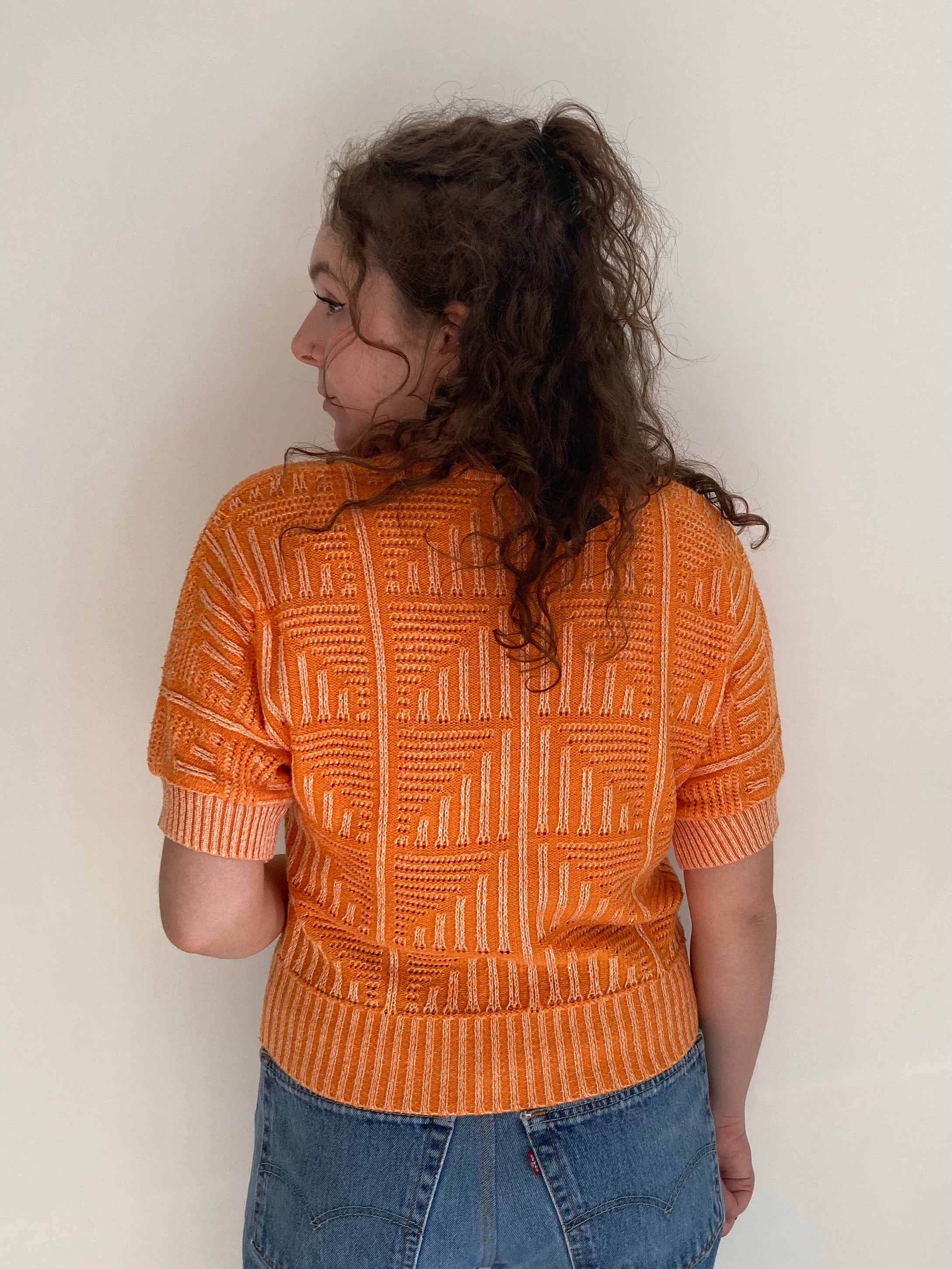 Orange Short Sleeve Knit Jumper (M)