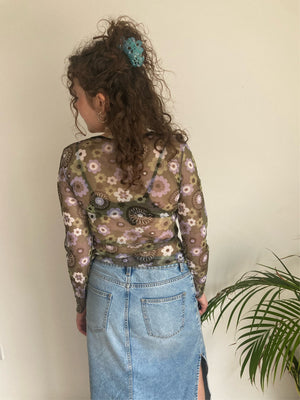 black floral sleeve y2k mesh top