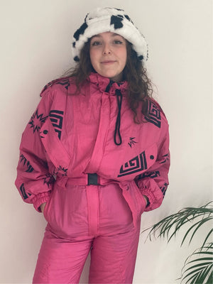 black and white cow print fluffy bucket hat